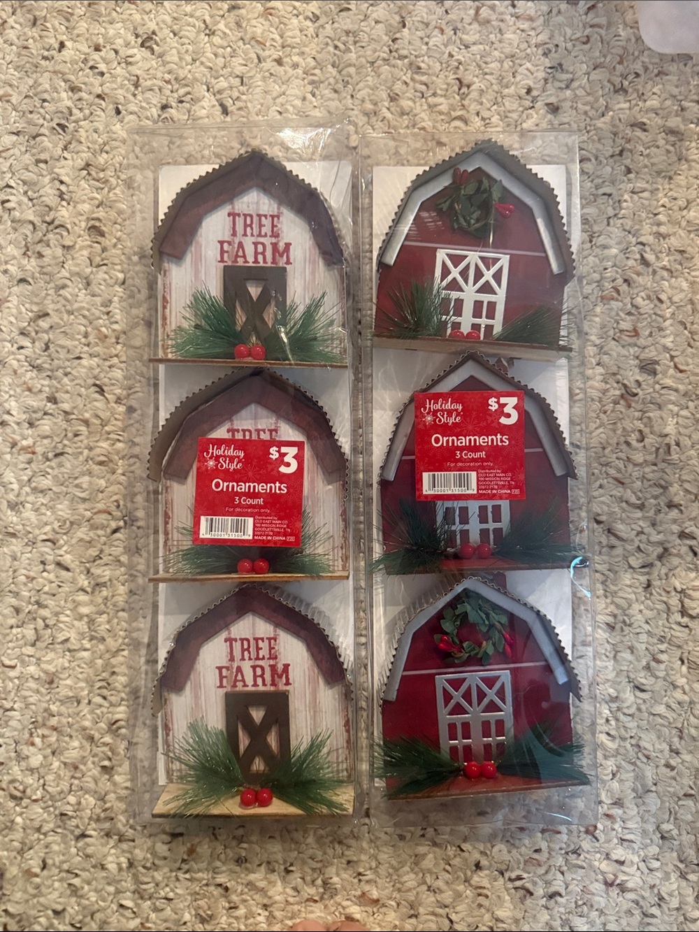 Holiday Style Red Barn 'Tree Farm' Ornaments - 6-Pack